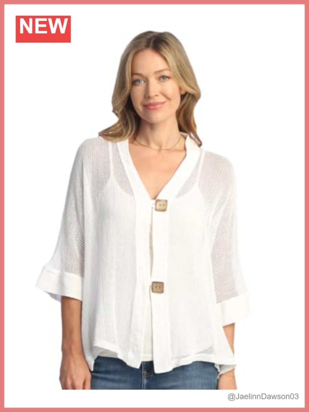 Mineral Washed Mesh Cardigan Flounce Hem 3/4 Sleeve Lightweight